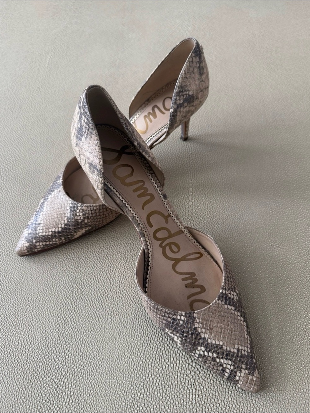 Sam Edelman Neutral Snake-Print Pointed Toe Pumps